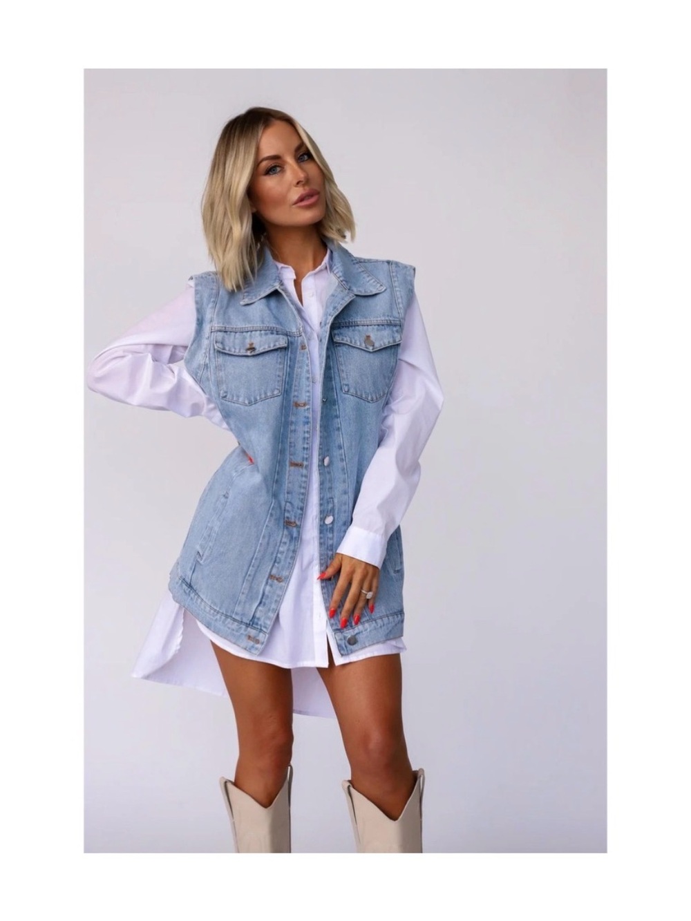 The Foxy Kind Light Blue Denim Sleeveless Vest Jacket Size SM